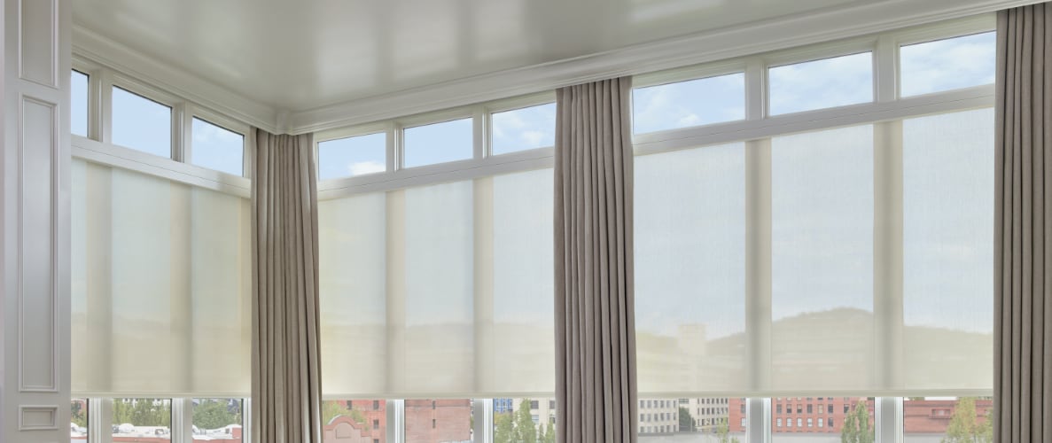 Motorized shades in living room